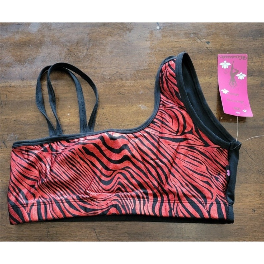 NWT Kos USA L 1 Shoulder Med-Impact Dance Sports Bra 7348 Glitter Zebra 121871
